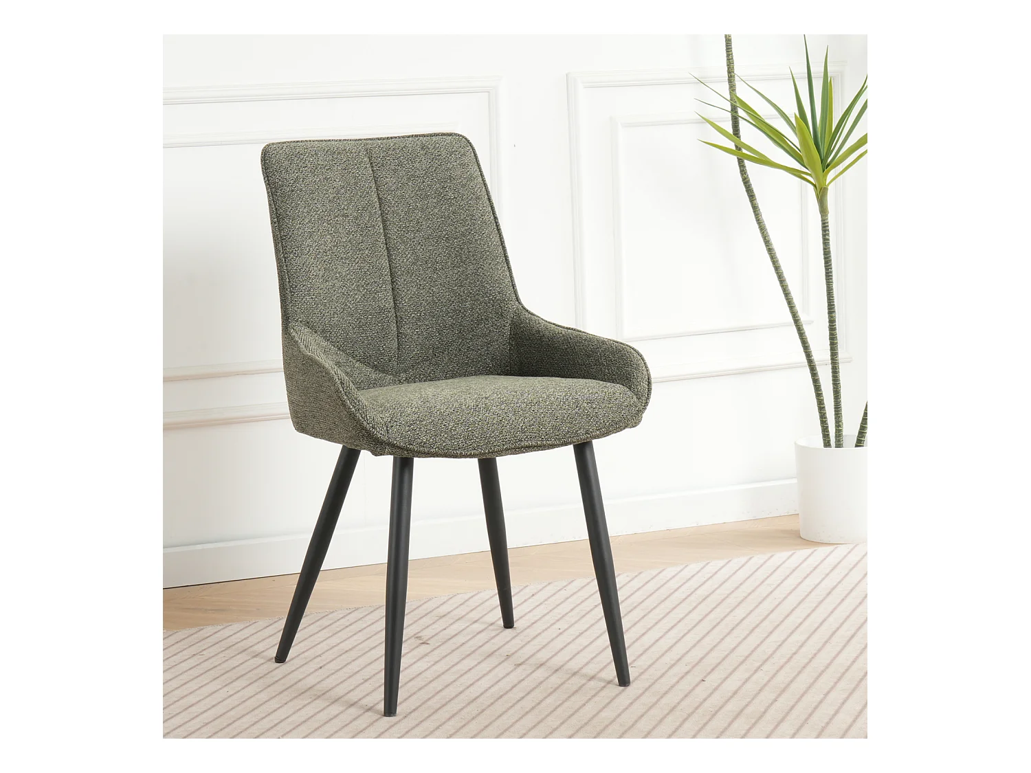 Lot de 2 chaises BJORN en tissu pour cuisine ou salle à manger, pieds en métal noir