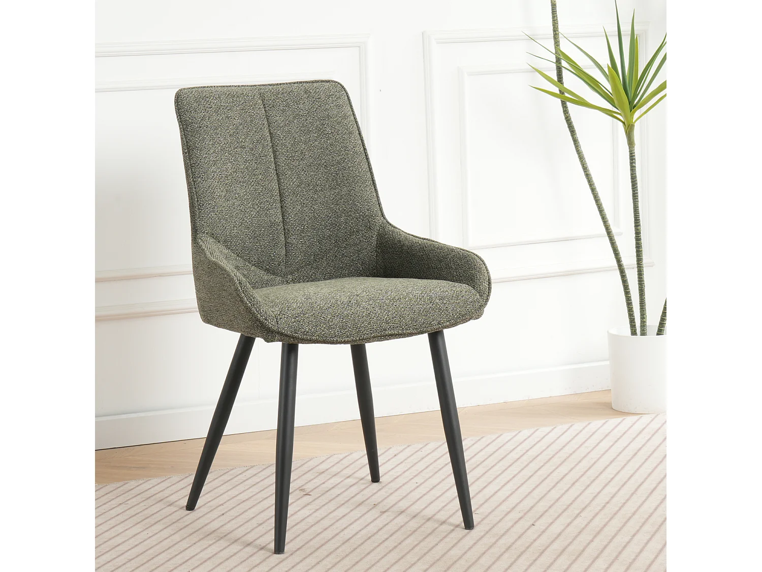 Lot de 2 chaises BJORN en tissu pour cuisine ou salle à manger, pieds en métal noir