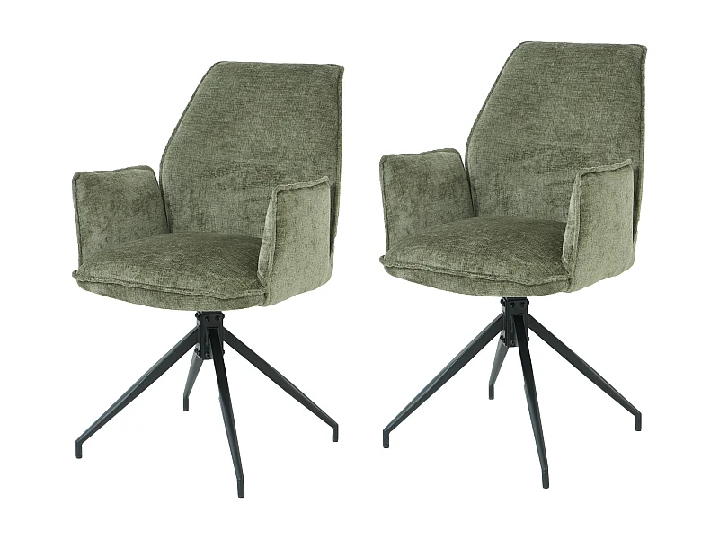 Lot de 2 chaises FITOUS pivotantes avec accoudoirs en tissu pour  salle à manger, pieds en métal noir