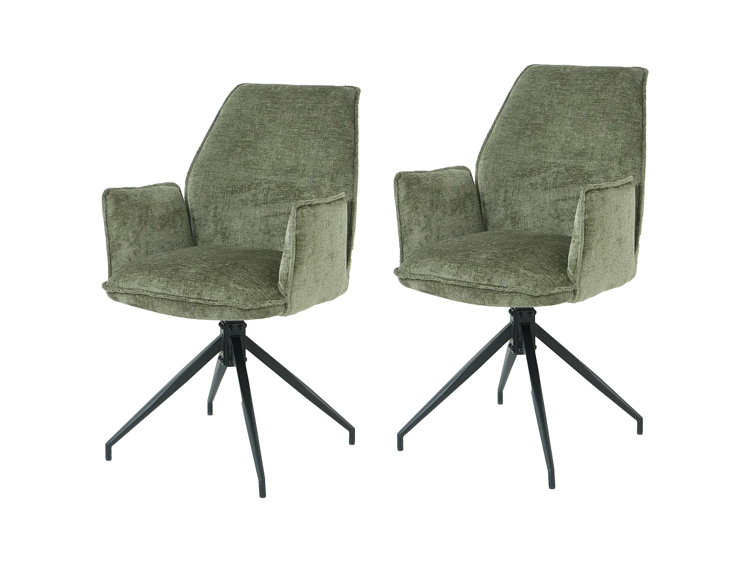 Lot de 2 chaises FITOUS pivotantes avec accoudoirs en tissu pour  salle à manger, pieds en métal noir