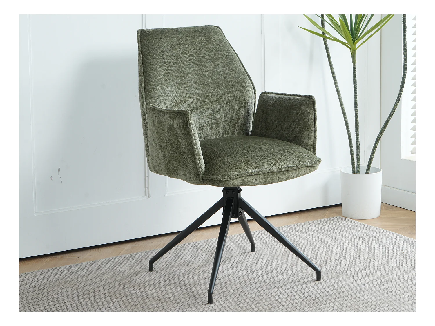 Lot de 2 chaises FITOUS pivotantes avec accoudoirs en tissu pour  salle à manger, pieds en métal noir