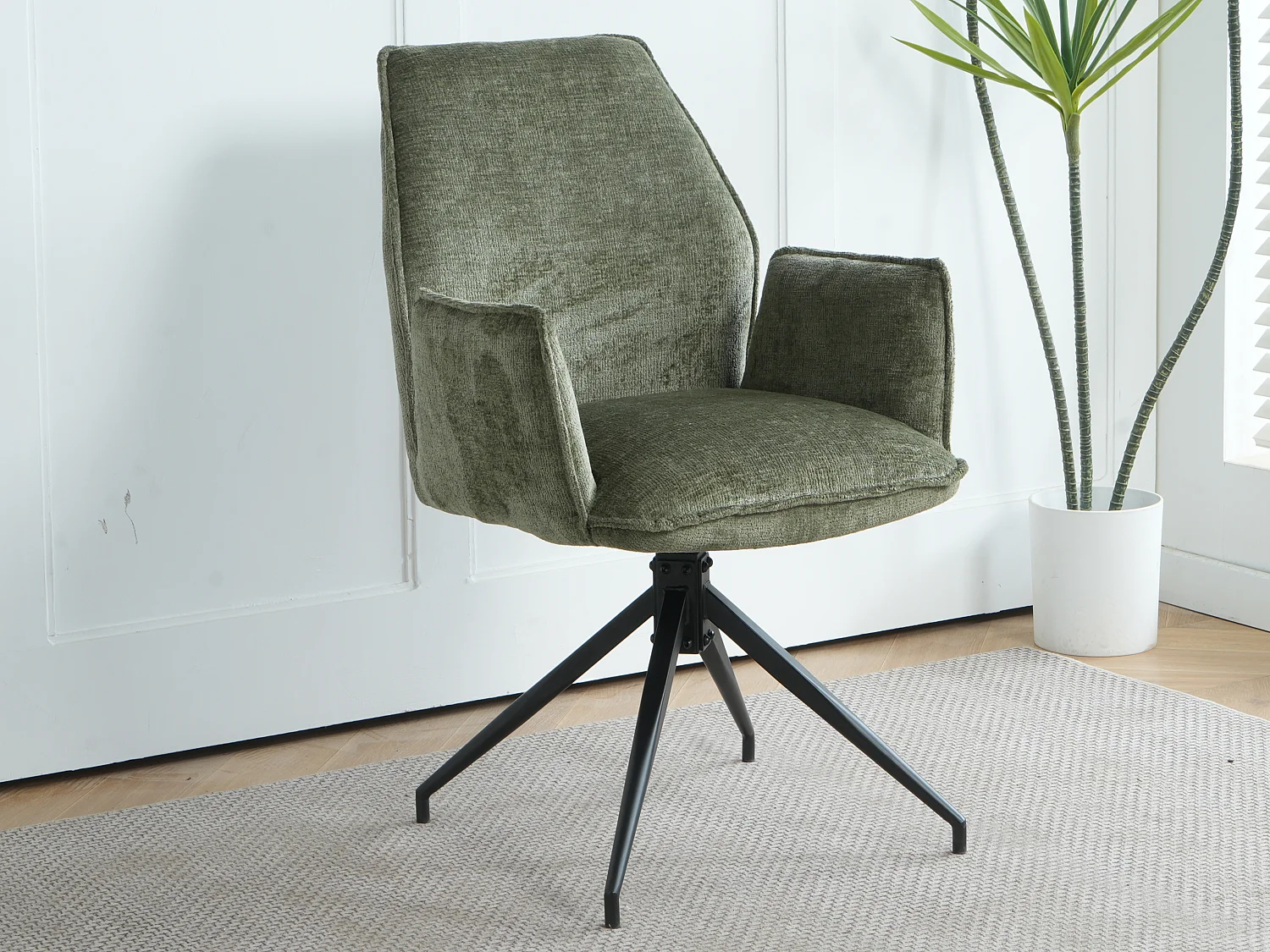 Lot de 2 chaises FITOUS pivotantes avec accoudoirs en tissu pour  salle à manger, pieds en métal noir