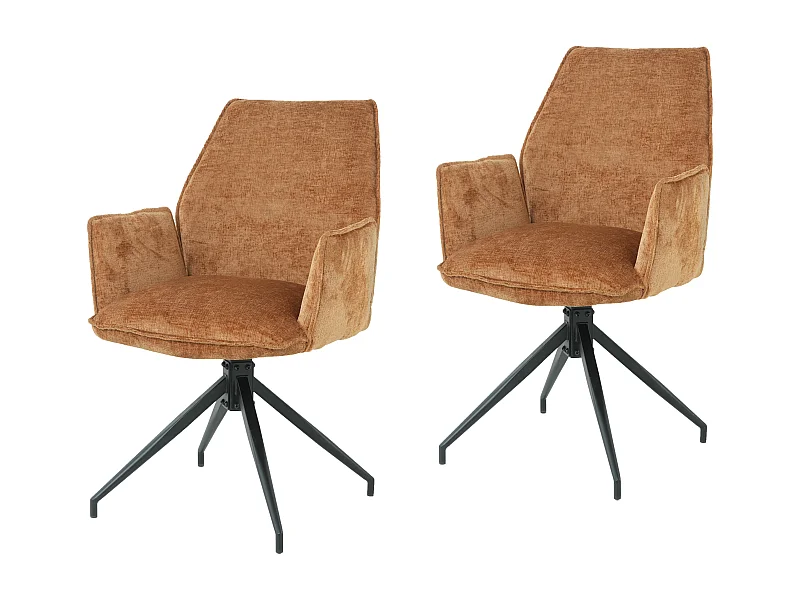 Lot de 2 chaises FITOUS pivotantes avec accoudoirs en tissu pour  salle à manger, pieds en métal noir