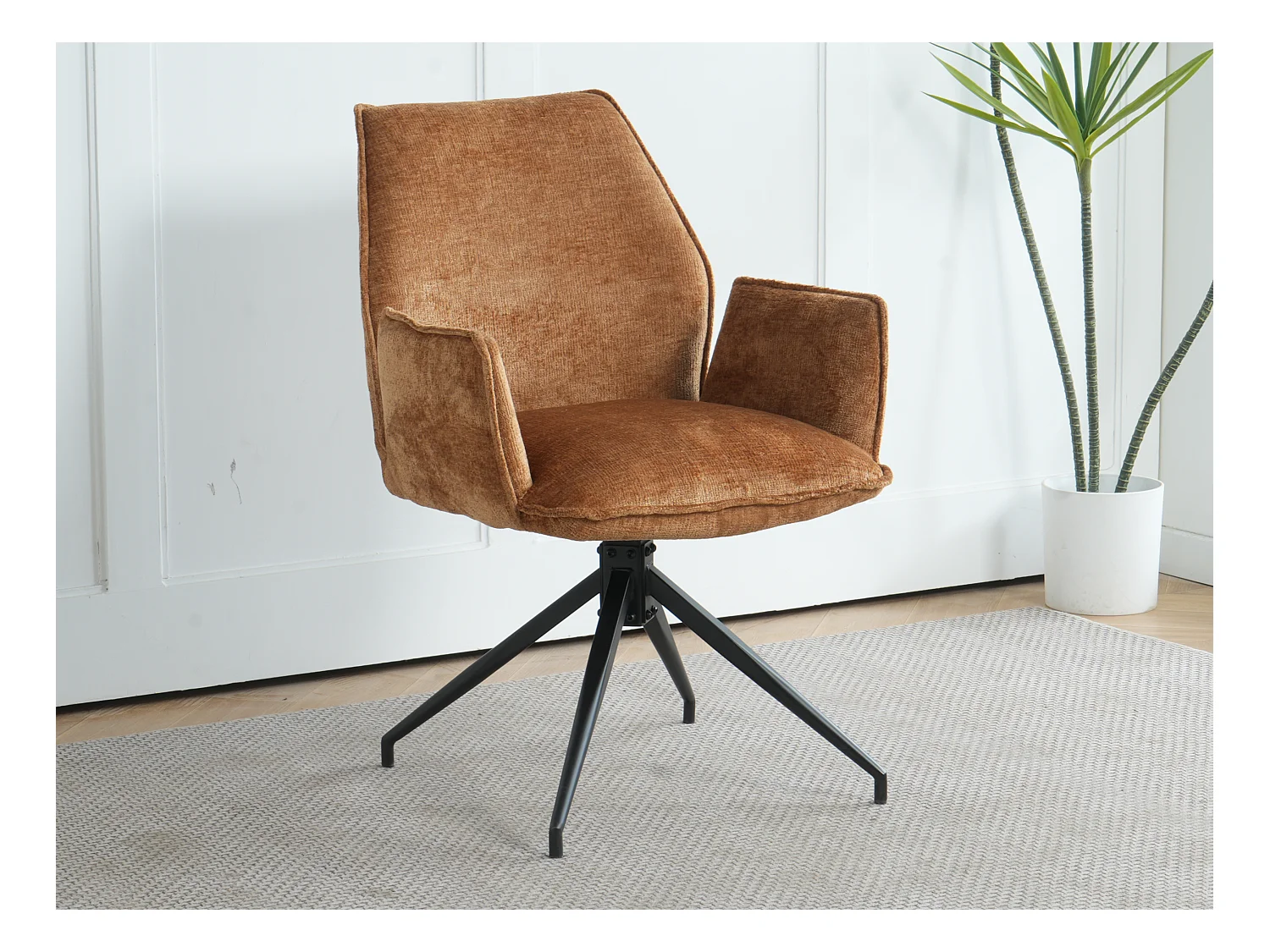 Lot de 2 chaises FITOUS pivotantes avec accoudoirs en tissu pour  salle à manger, pieds en métal noir