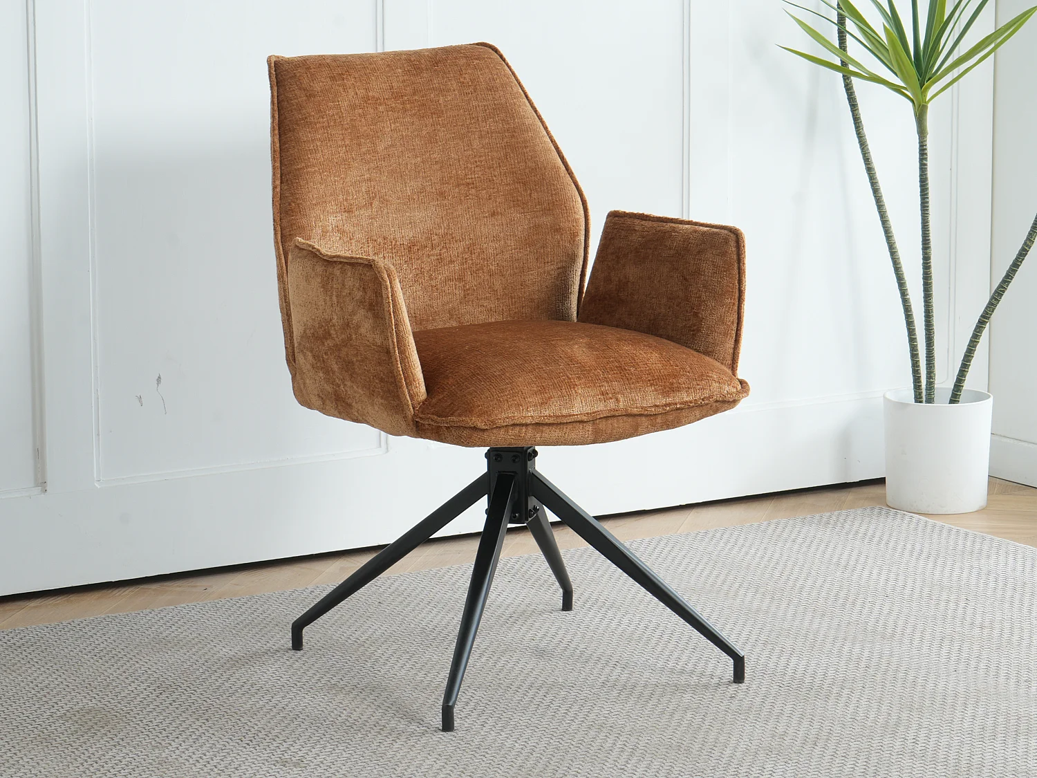 Lot de 2 chaises FITOUS pivotantes avec accoudoirs en tissu pour  salle à manger, pieds en métal noir