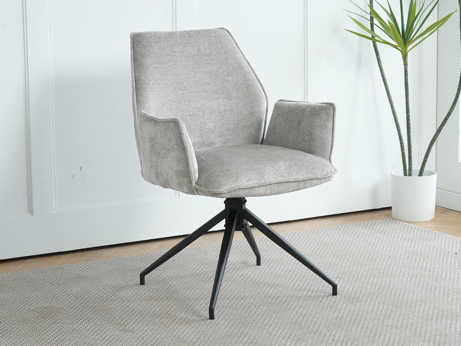 Lot de 2 chaises FITOUS pivotantes avec accoudoirs en tissu pour  salle à manger, pieds en métal noir