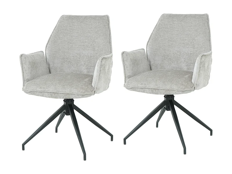 Lot de 2 chaises FITOUS pivotantes avec accoudoirs en tissu pour  salle à manger, pieds en métal noir