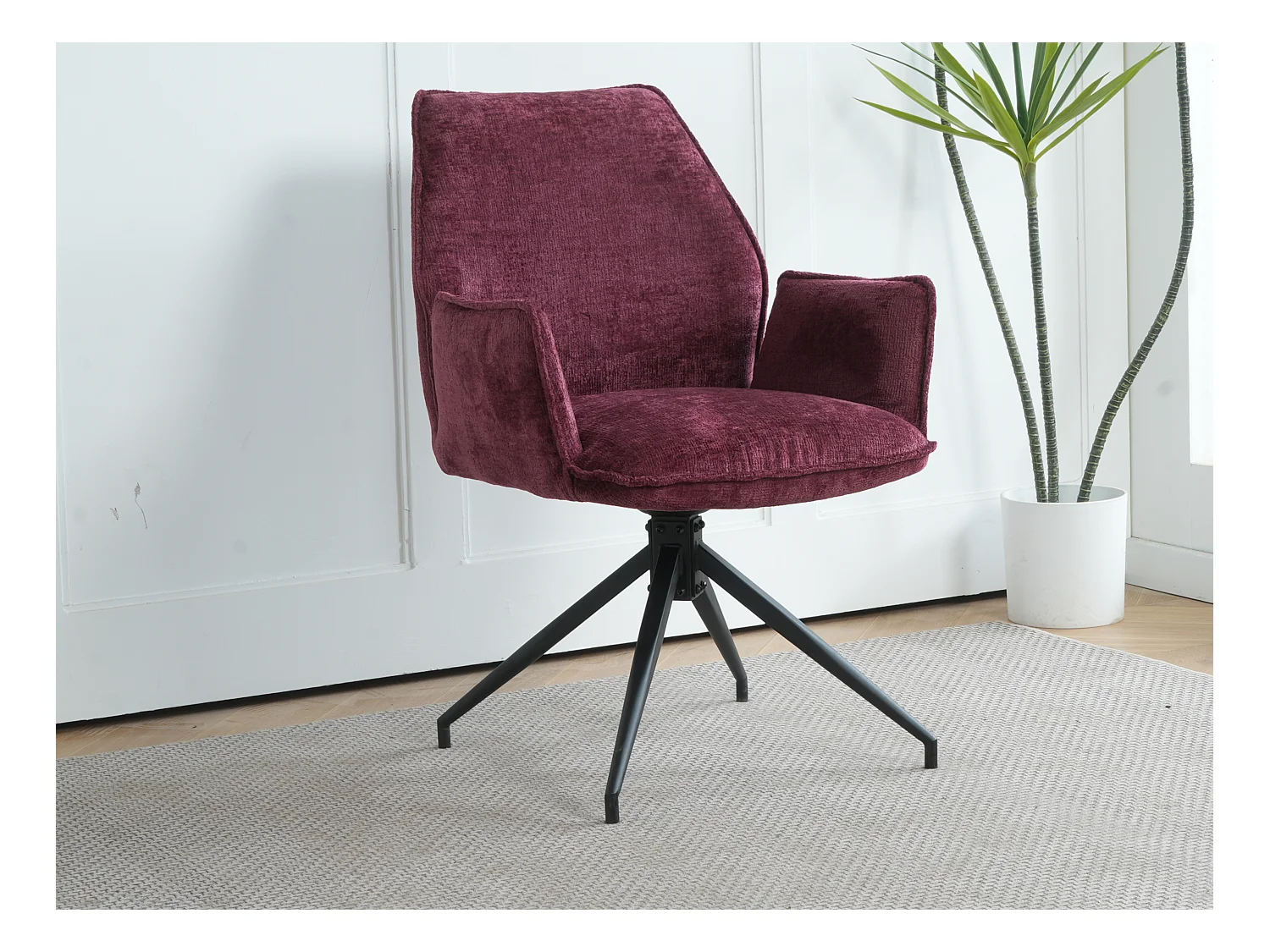 Lot de 2 chaises FITOUS pivotantes avec accoudoirs en tissu pour  salle à manger, pieds en métal noir