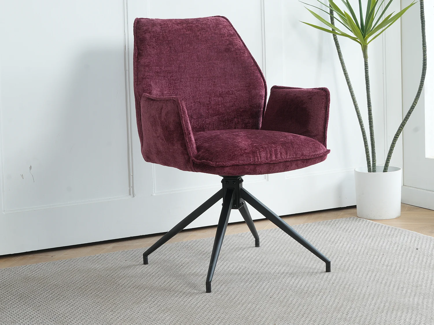 Lot de 2 chaises FITOUS pivotantes avec accoudoirs en tissu pour  salle à manger, pieds en métal noir