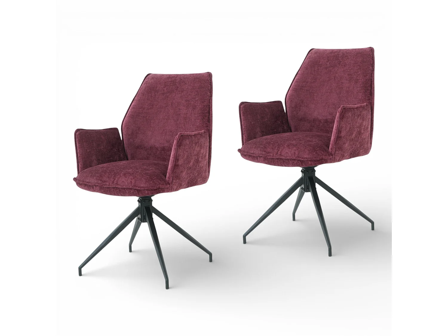 Lot de 2 chaises avec accoudoirs pivotantes tissu bordeaux - FITOUS