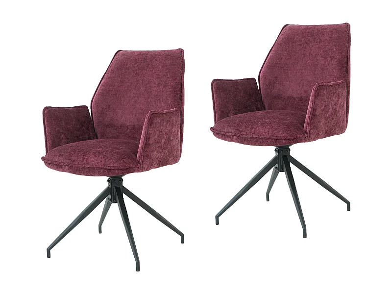 Lot de 2 chaises FITOUS pivotantes avec accoudoirs en tissu pour  salle à manger, pieds en métal noir