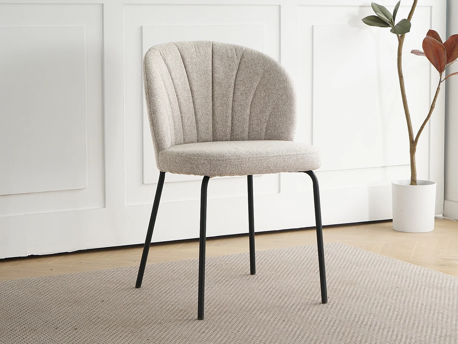 Lot de 2 chaises LUMOS en tissu pour cuisine ou salle à manger, pieds en métal noir