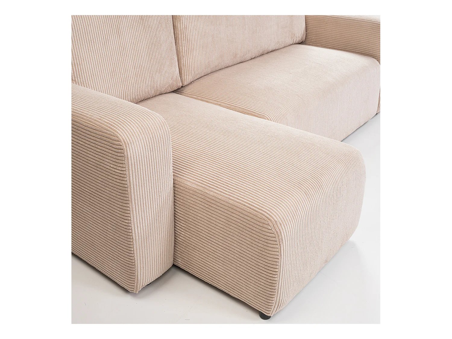 Canapé d'angle GOYA convertible réversible 244 cm coffre de rangement tissu velours côtelé beige