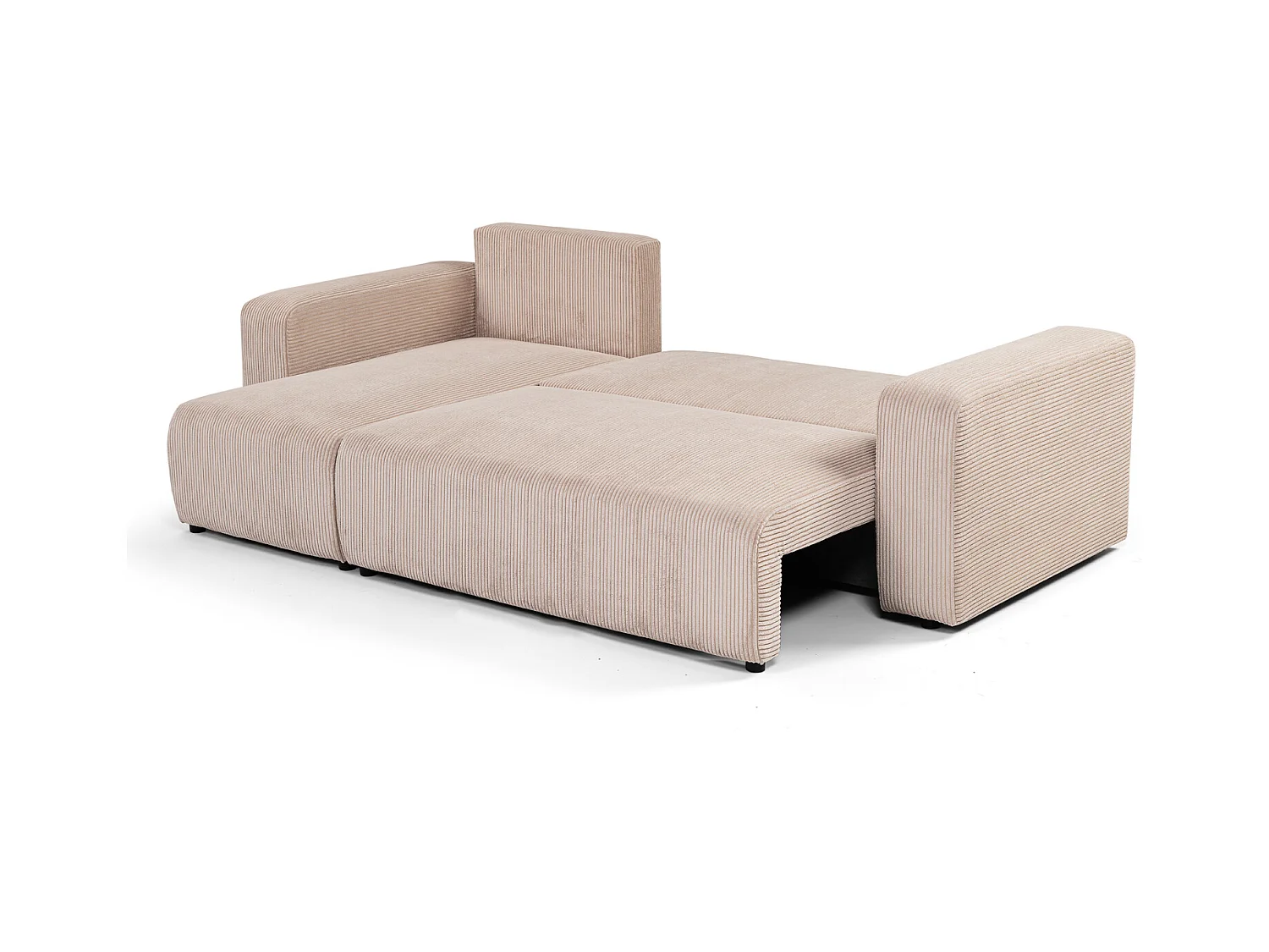 Canapé d'angle GOYA convertible réversible 244 cm coffre de rangement tissu velours côtelé beige