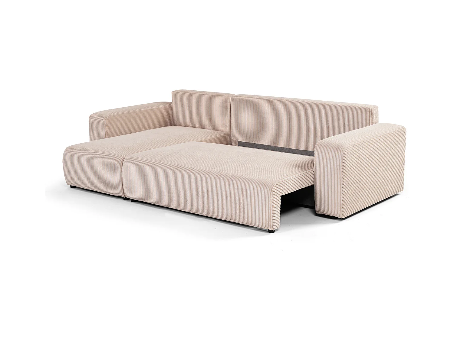 Canapé d'angle GOYA convertible réversible 244 cm coffre de rangement tissu velours côtelé beige