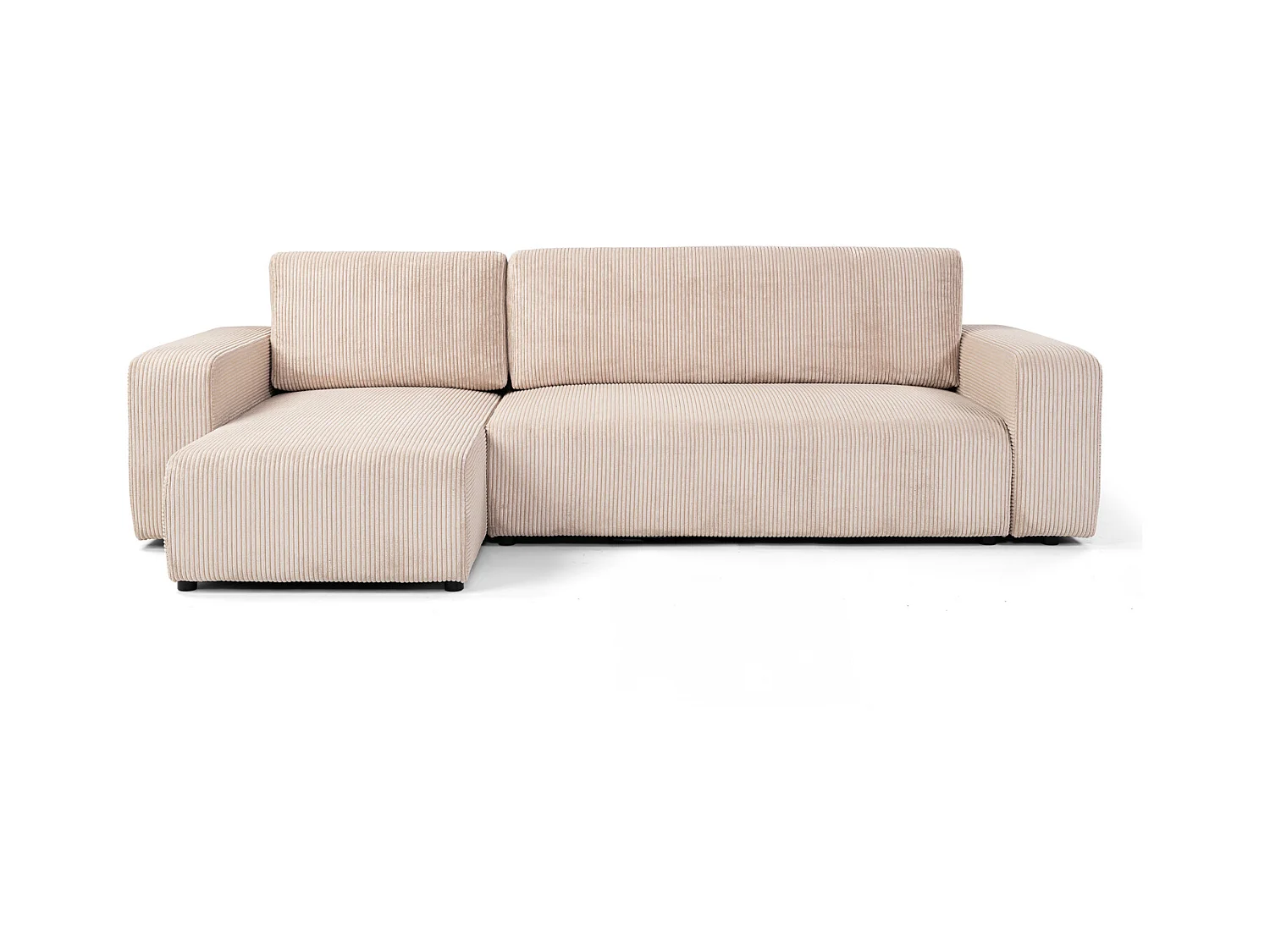 Canapé d'angle GOYA convertible réversible 244 cm coffre de rangement tissu velours côtelé beige