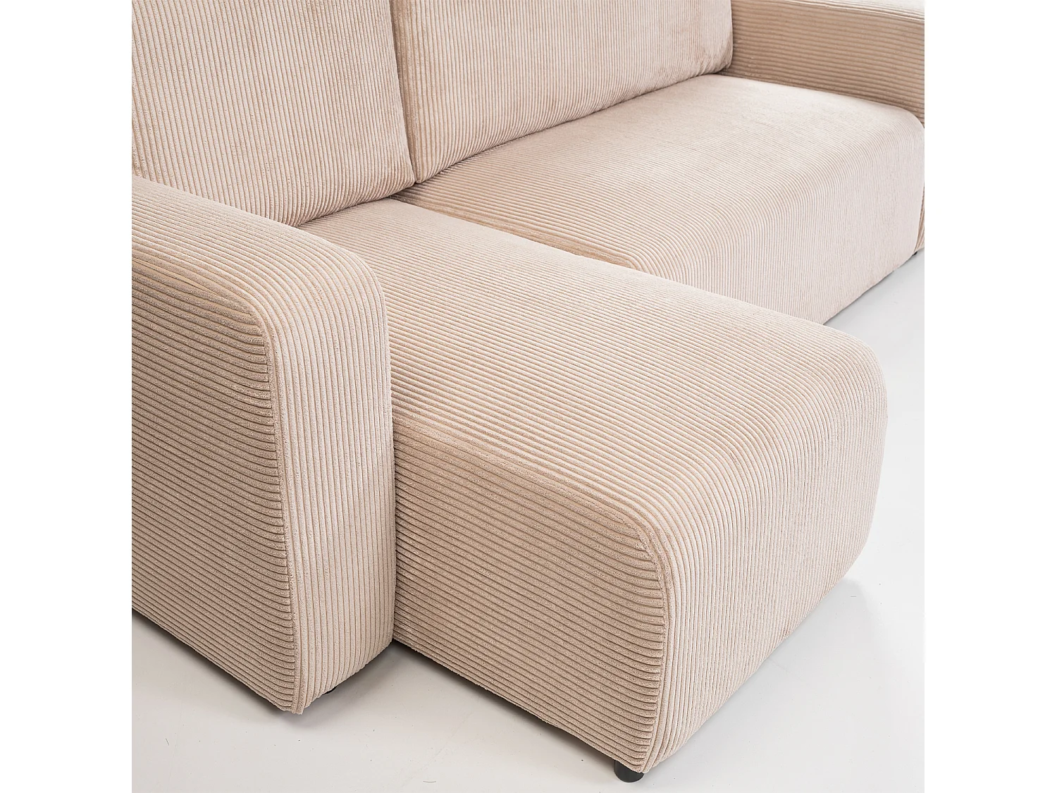Canapé d'angle GOYA convertible réversible 244 cm coffre de rangement tissu velours côtelé beige