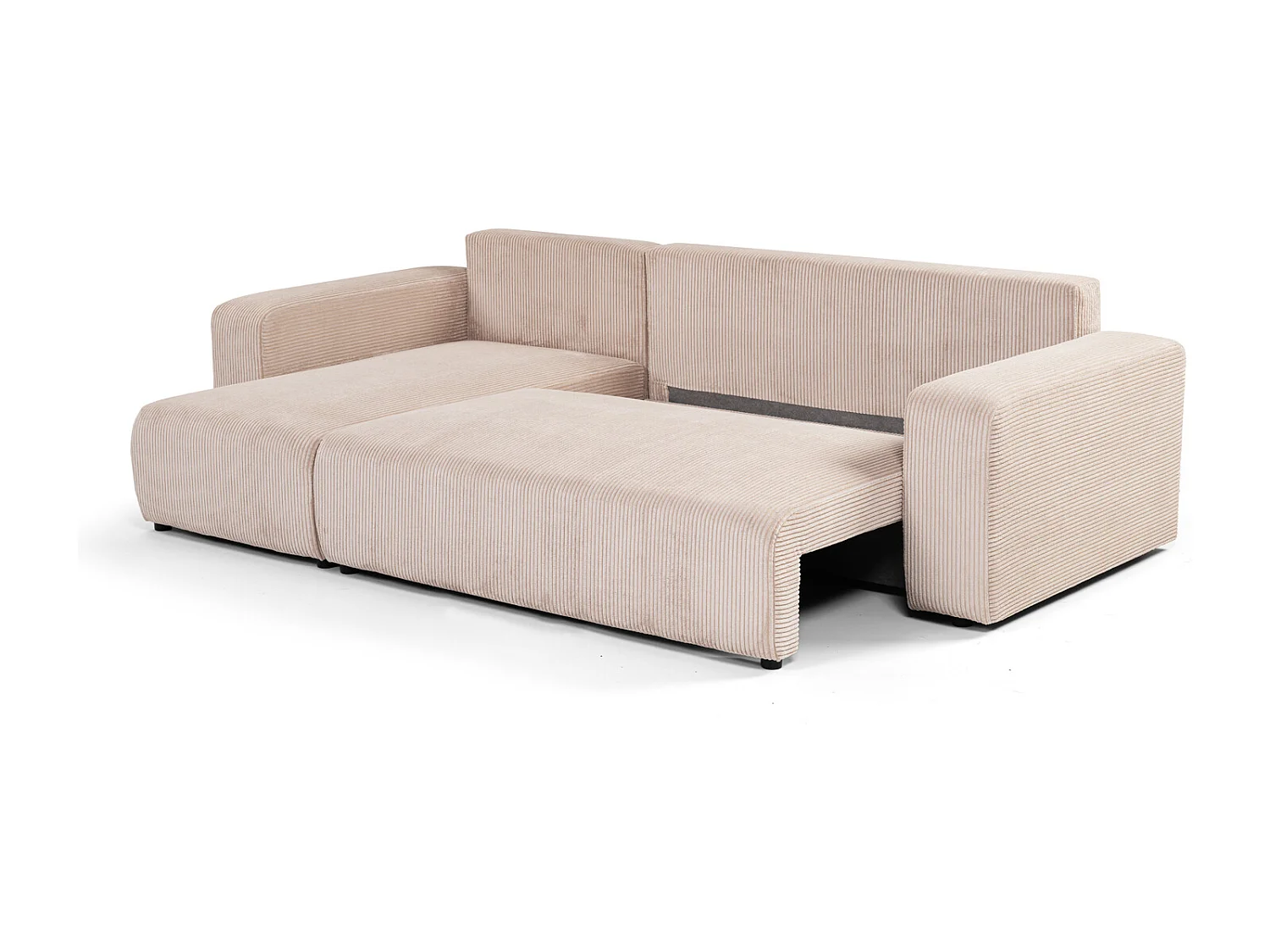 Canapé d'angle GOYA convertible réversible 244 cm coffre de rangement tissu velours côtelé beige