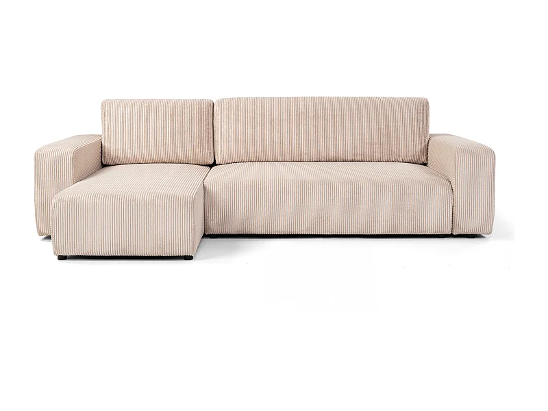 Canapé d'angle GOYA convertible réversible 244 cm coffre de rangement tissu velours côtelé beige