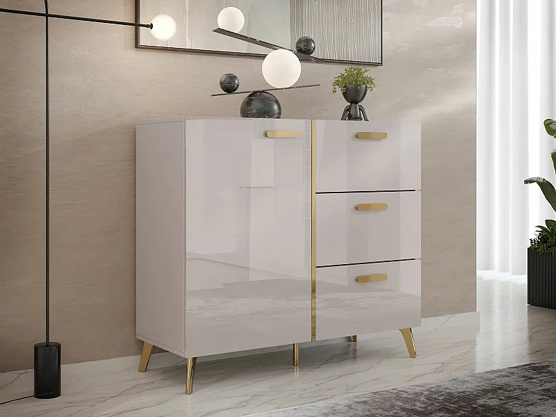 Commode Comfivo Teslomo 108, Doré|Cachemire Brillant|Cachemire, Avec tiroirs et portes,