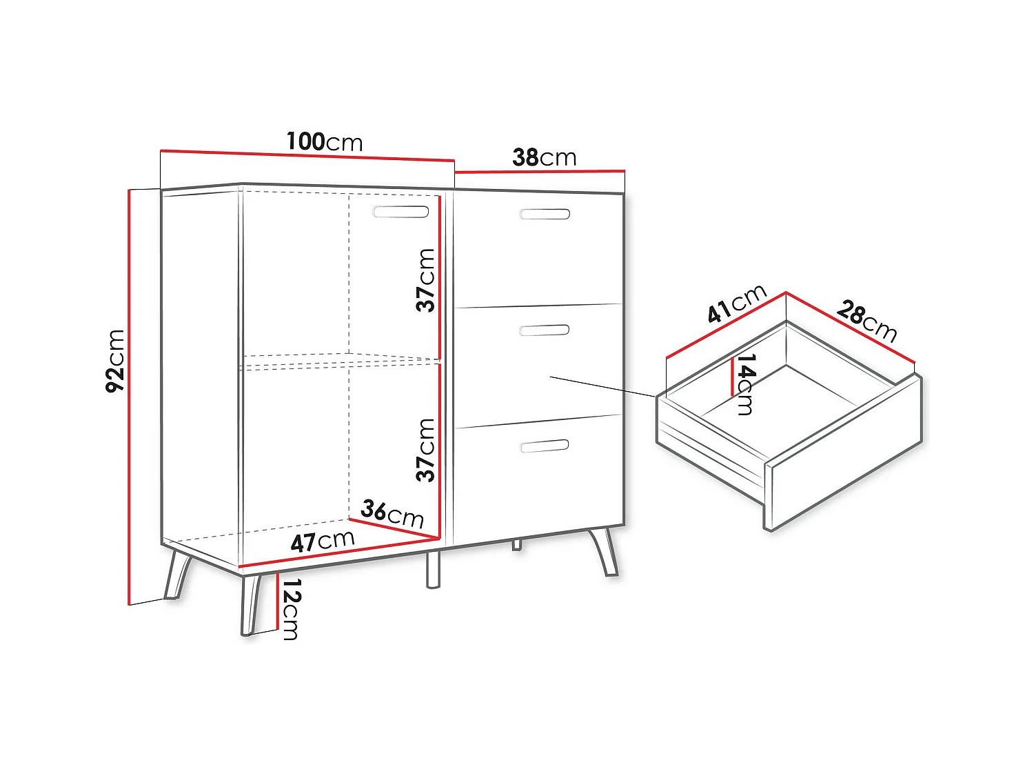 Cómoda Comfivo Teslomo 108, Com gavetas e portas, 9x10x4cm
