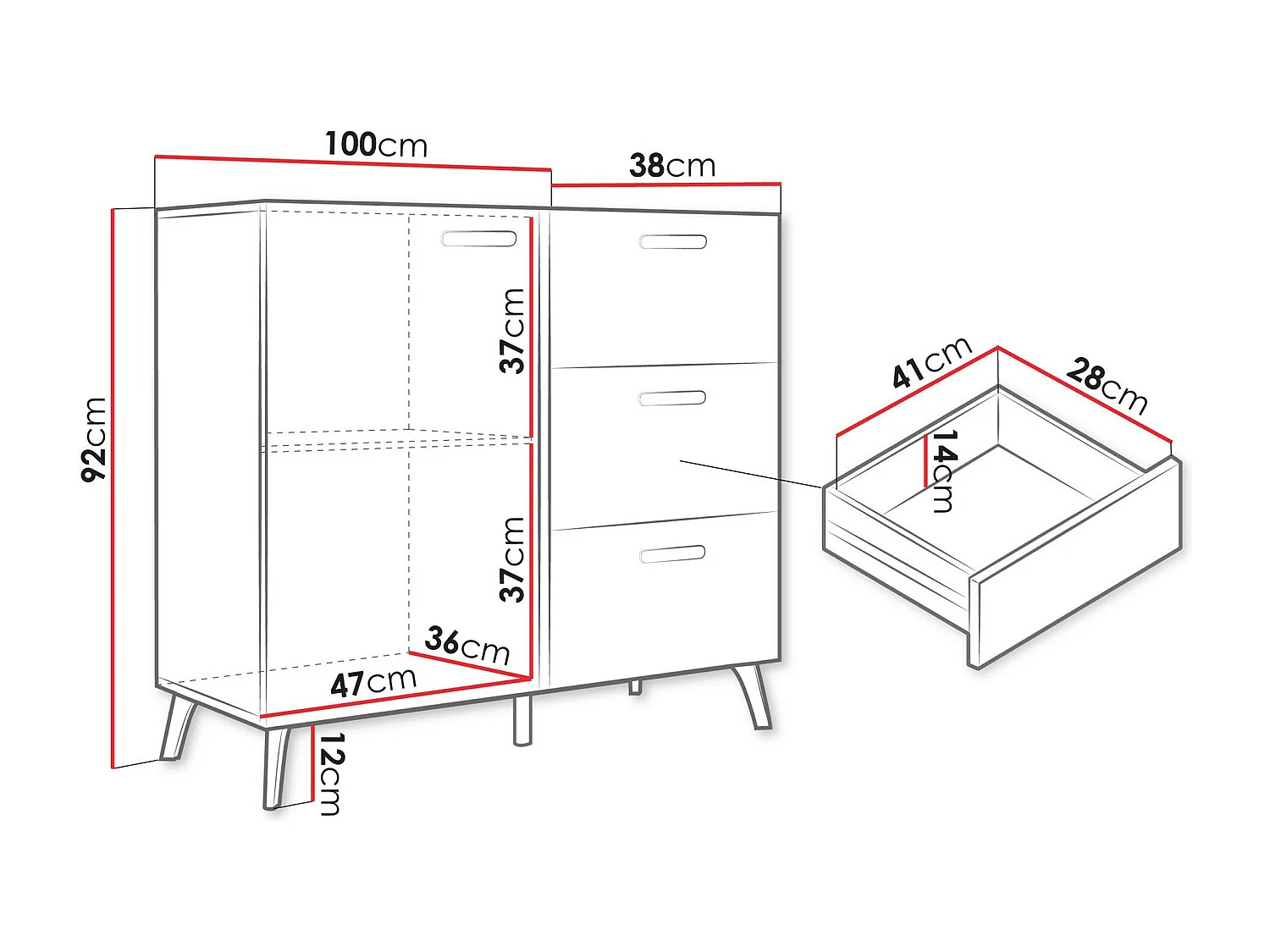 Cómoda Comfivo Teslomo 108, Com gavetas e portas, 9x10x4cm