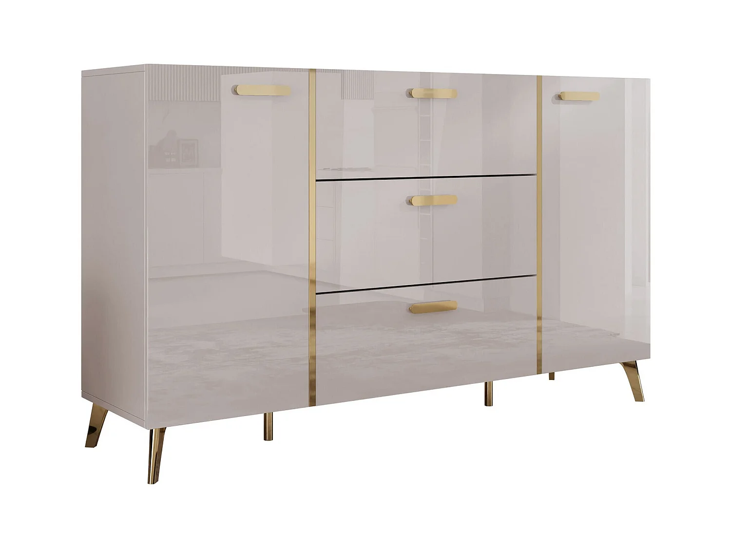 Commode Comfivo Teslomo 109, Cachemire Brillant|Cachemire|Doré, Avec tiroirs et portes,