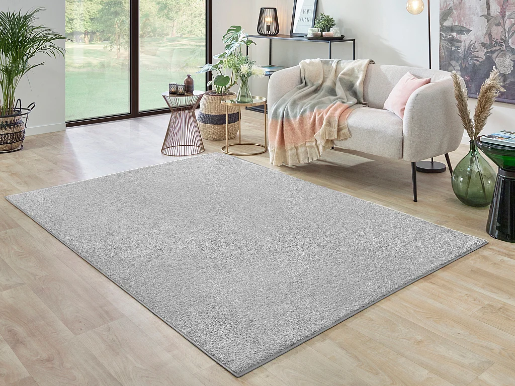 Tapete liso AMBIHOME KIND 04 - Cinza claro, pelo baixo, 160x230cm
