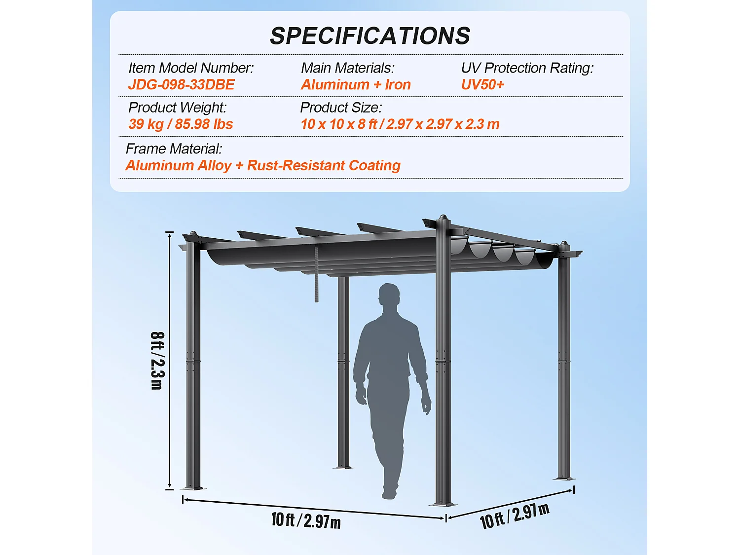 305 cm x 305 cm Intrekbare Buitenpergola SucceBuy Grijs