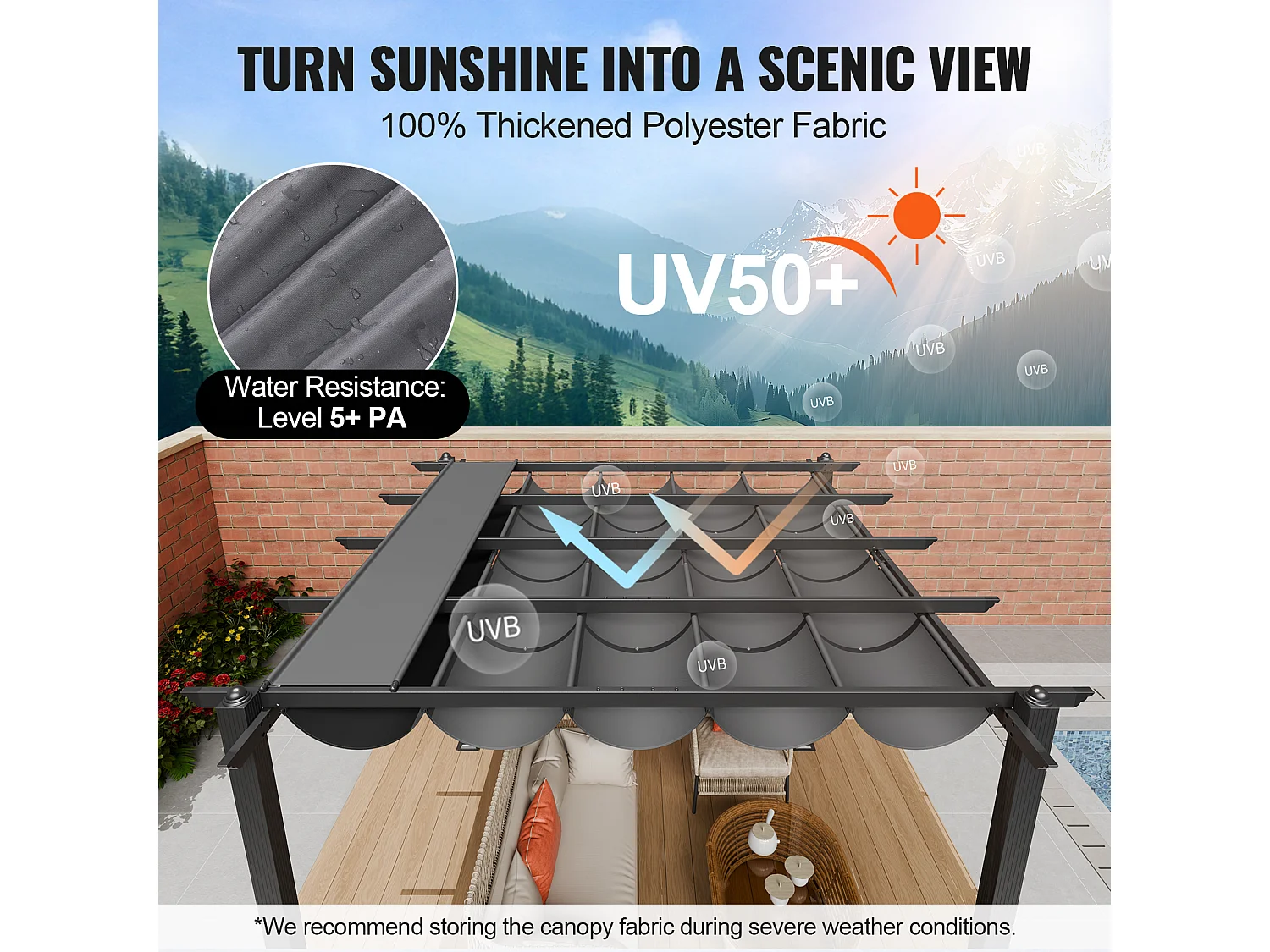 305 cm x 305 cm Intrekbare Buitenpergola SucceBuy Grijs