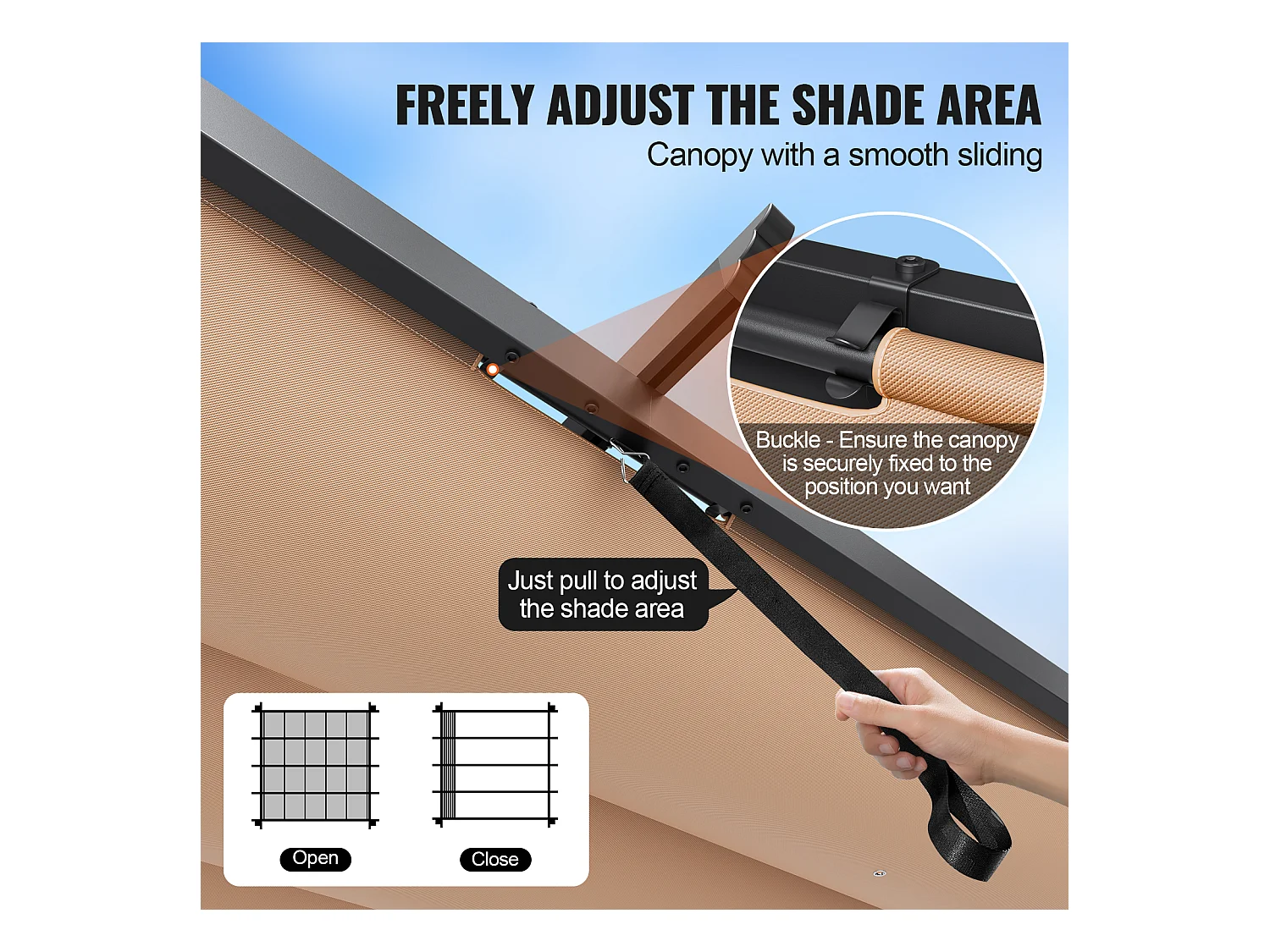 Pergola Extérieure SucceBuy 305 cm x 305 cm avec Auvent Rétractable Beige