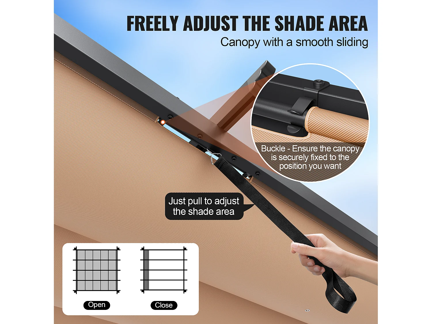 Pergola Extérieure SucceBuy 305 cm x 305 cm avec Auvent Rétractable Beige