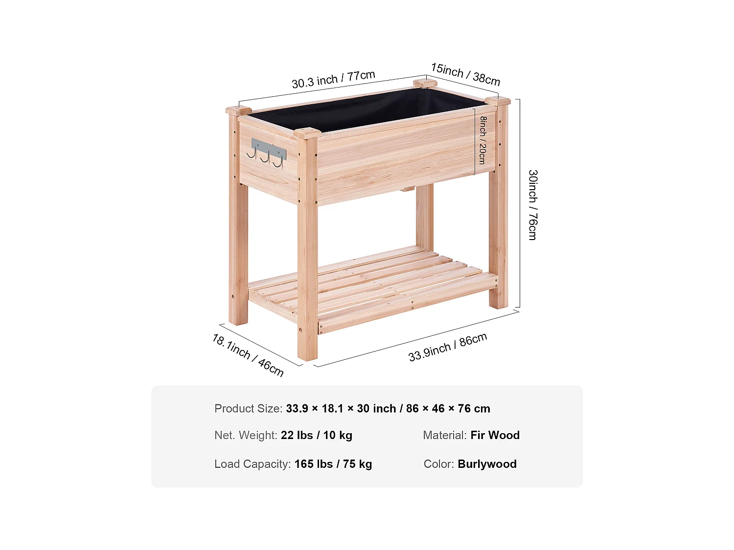 Jardinière Surélevée SucceBuy 33,9 x 18,1 x 30 po en Bois Pour Fleurs, Légumes, Herbes