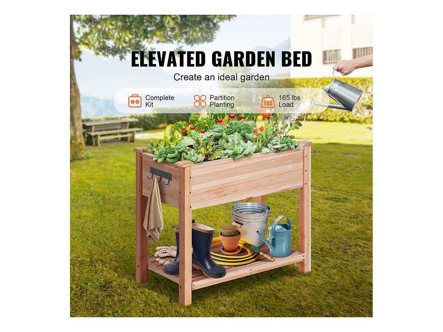 Jardinière Surélevée SucceBuy 33,9 x 18,1 x 30 po en Bois Pour Fleurs, Légumes, Herbes