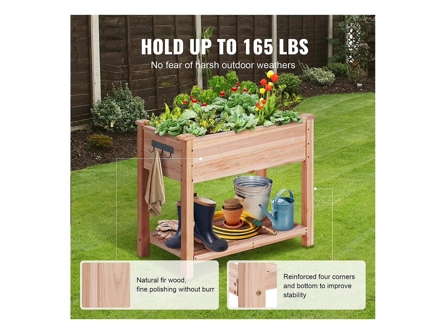 Jardinière Surélevée SucceBuy 33,9 x 18,1 x 30 po en Bois Pour Fleurs, Légumes, Herbes