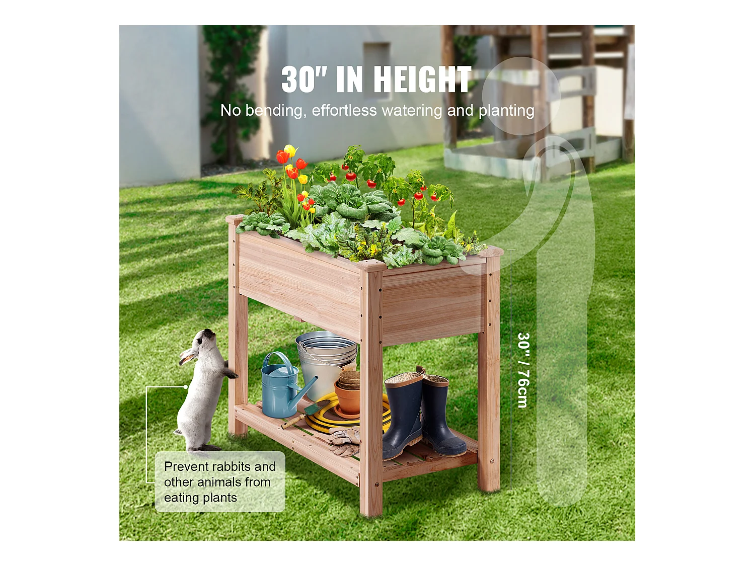 Jardinière Surélevée SucceBuy 33,9 x 18,1 x 30 po en Bois Pour Fleurs, Légumes, Herbes