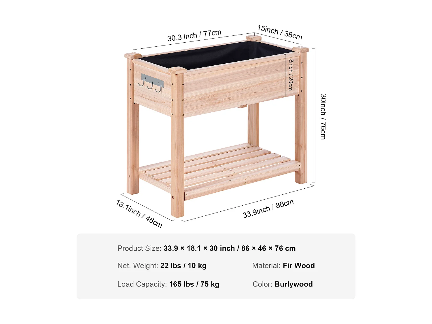 Jardinière Surélevée SucceBuy 33,9 x 18,1 x 30 po en Bois Pour Fleurs, Légumes, Herbes