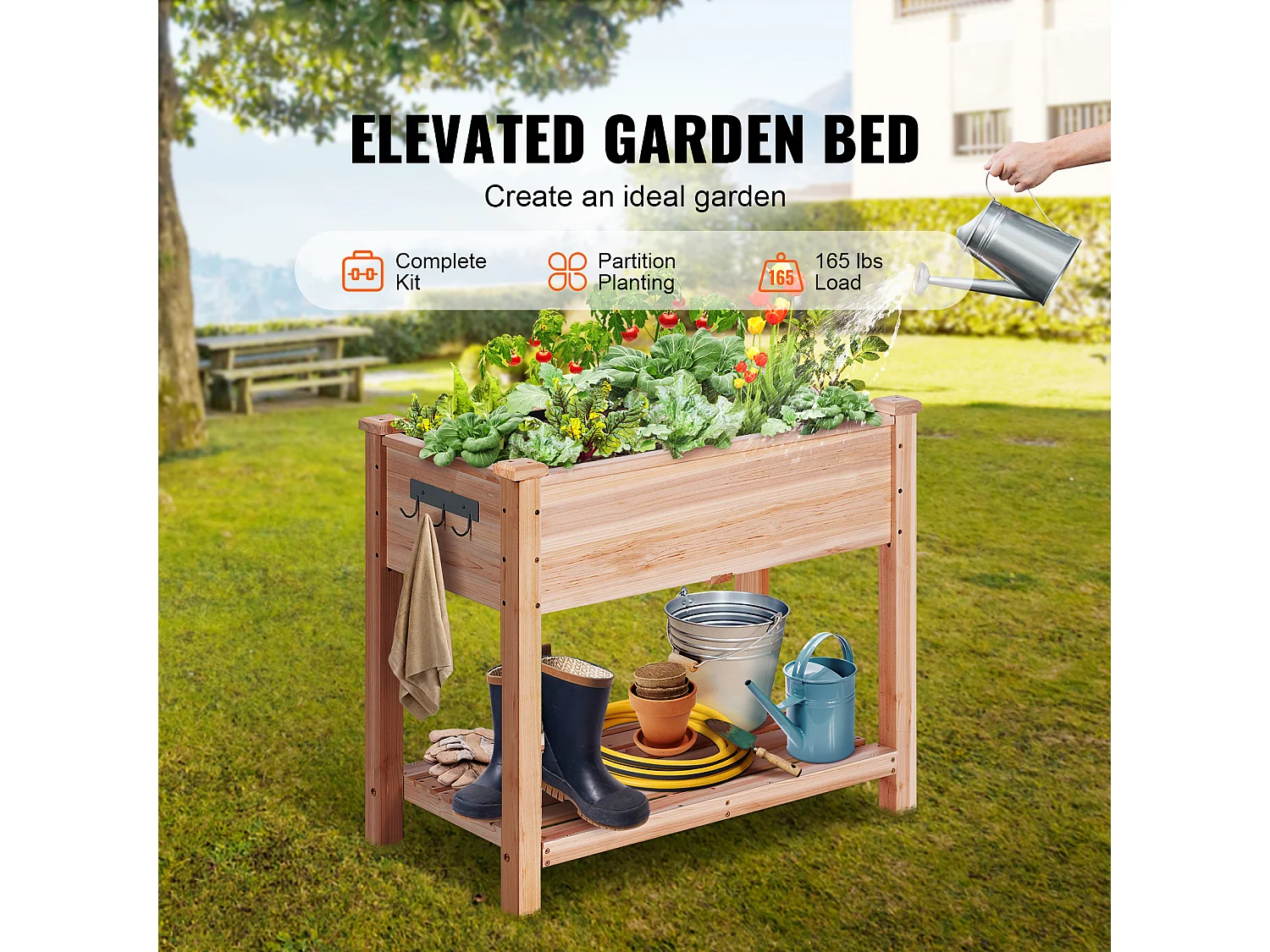 Jardinière Surélevée SucceBuy 33,9 x 18,1 x 30 po en Bois Pour Fleurs, Légumes, Herbes