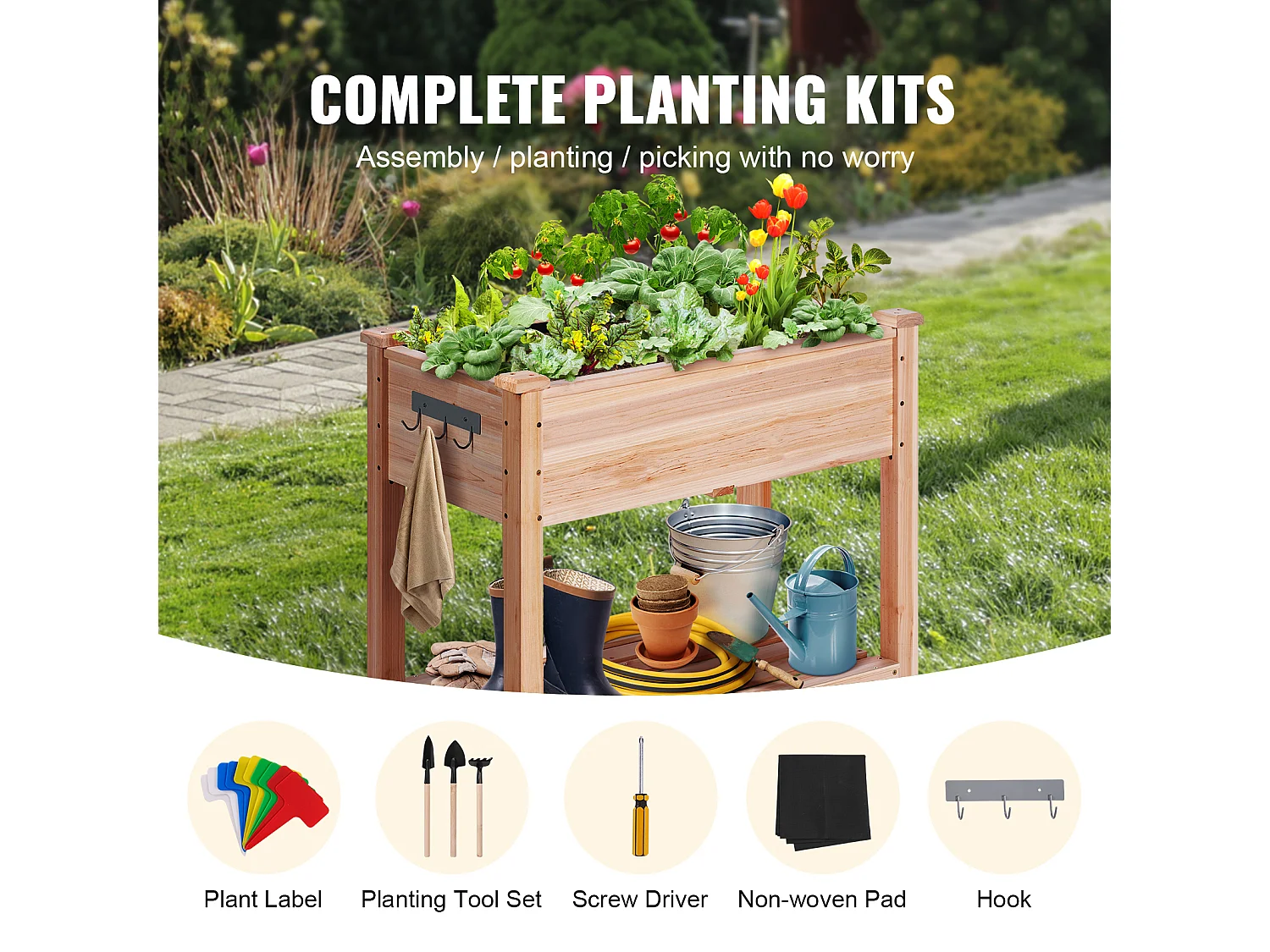 Jardinière Surélevée SucceBuy 33,9 x 18,1 x 30 po en Bois Pour Fleurs, Légumes, Herbes