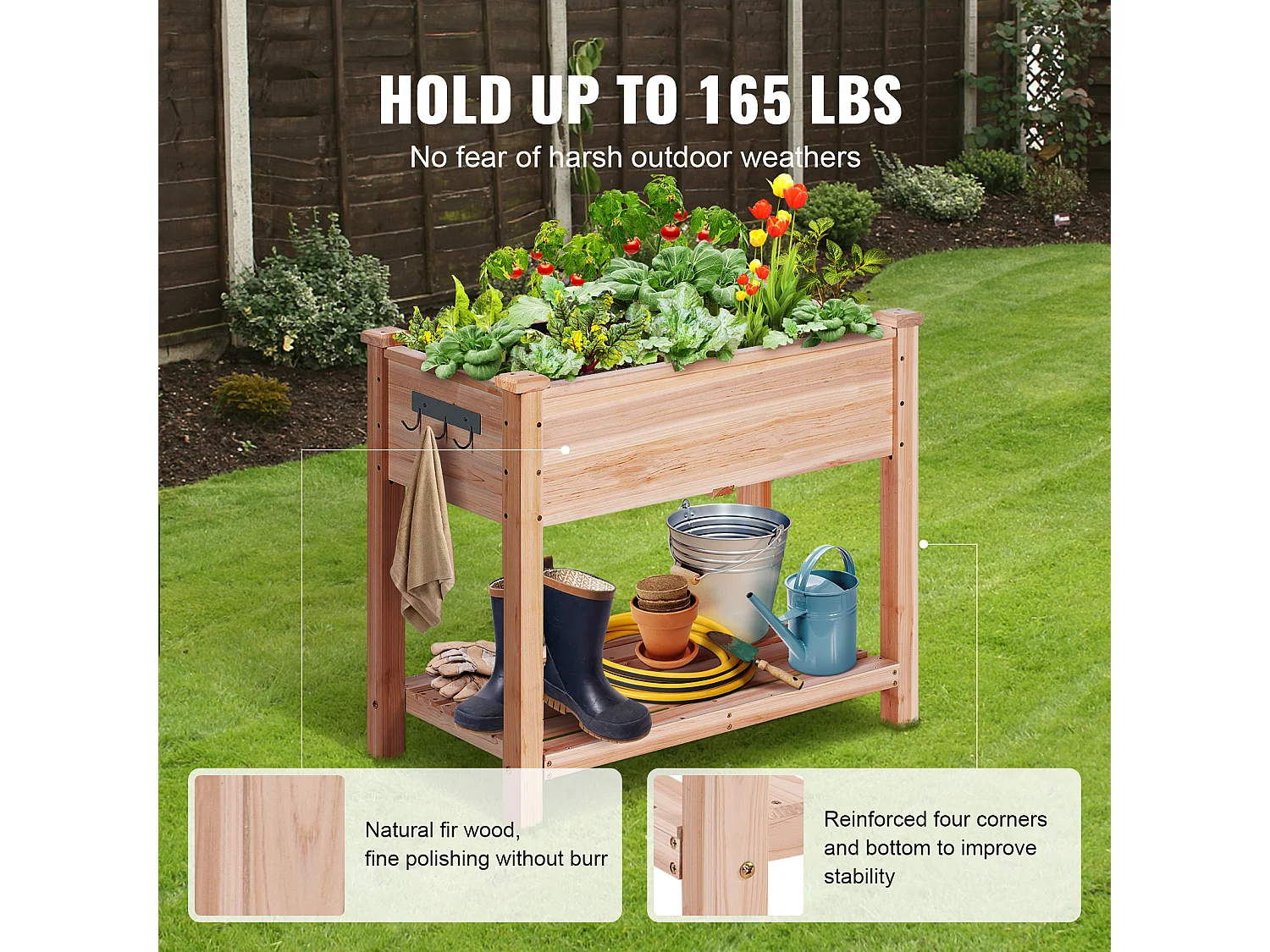 Jardinière Surélevée SucceBuy 33,9 x 18,1 x 30 po en Bois Pour Fleurs, Légumes, Herbes