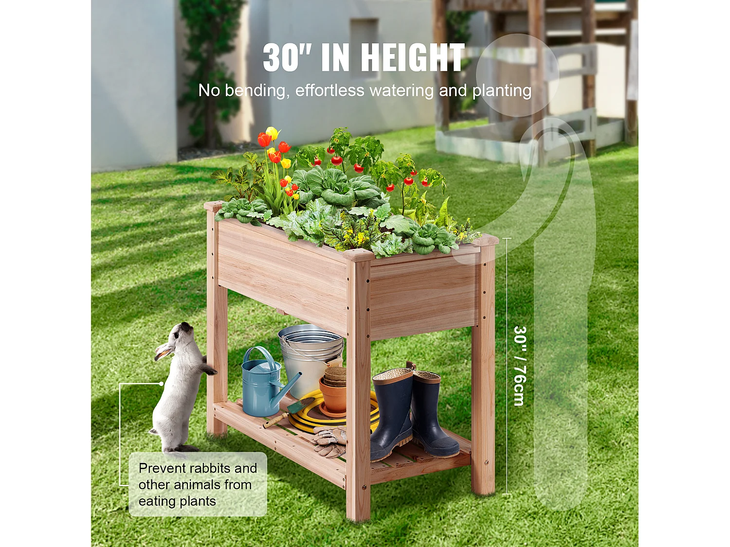 Jardinière Surélevée SucceBuy 33,9 x 18,1 x 30 po en Bois Pour Fleurs, Légumes, Herbes