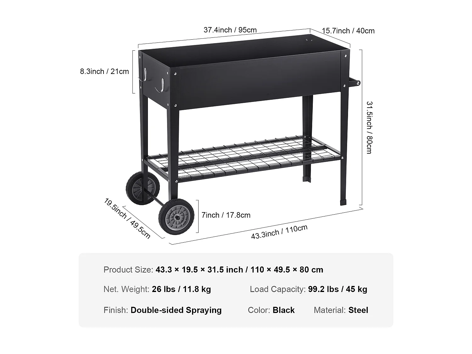 Jardinière SucceBuy Jardinière Surélevée, Jardinière en Métal Galvanisé, Jardinière Extérieure Surélevée avec Pieds, Idéale pour les Fleurs