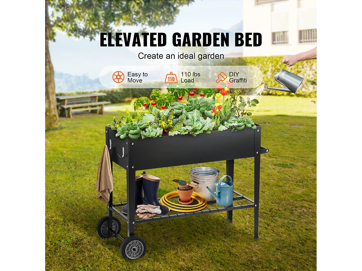 Jardinière SucceBuy Jardinière Surélevée, Jardinière en Métal Galvanisé, Jardinière Extérieure Surélevée avec Pieds, Idéale pour les Fleurs