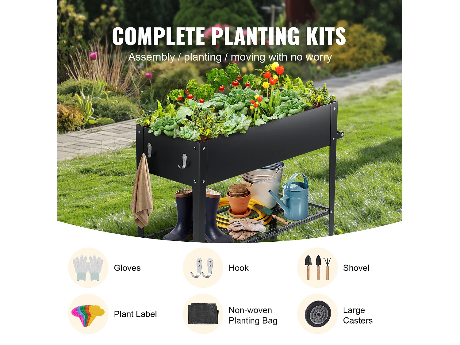 Jardinière SucceBuy Jardinière Surélevée, Jardinière en Métal Galvanisé, Jardinière Extérieure Surélevée avec Pieds, Idéale pour les Fleurs