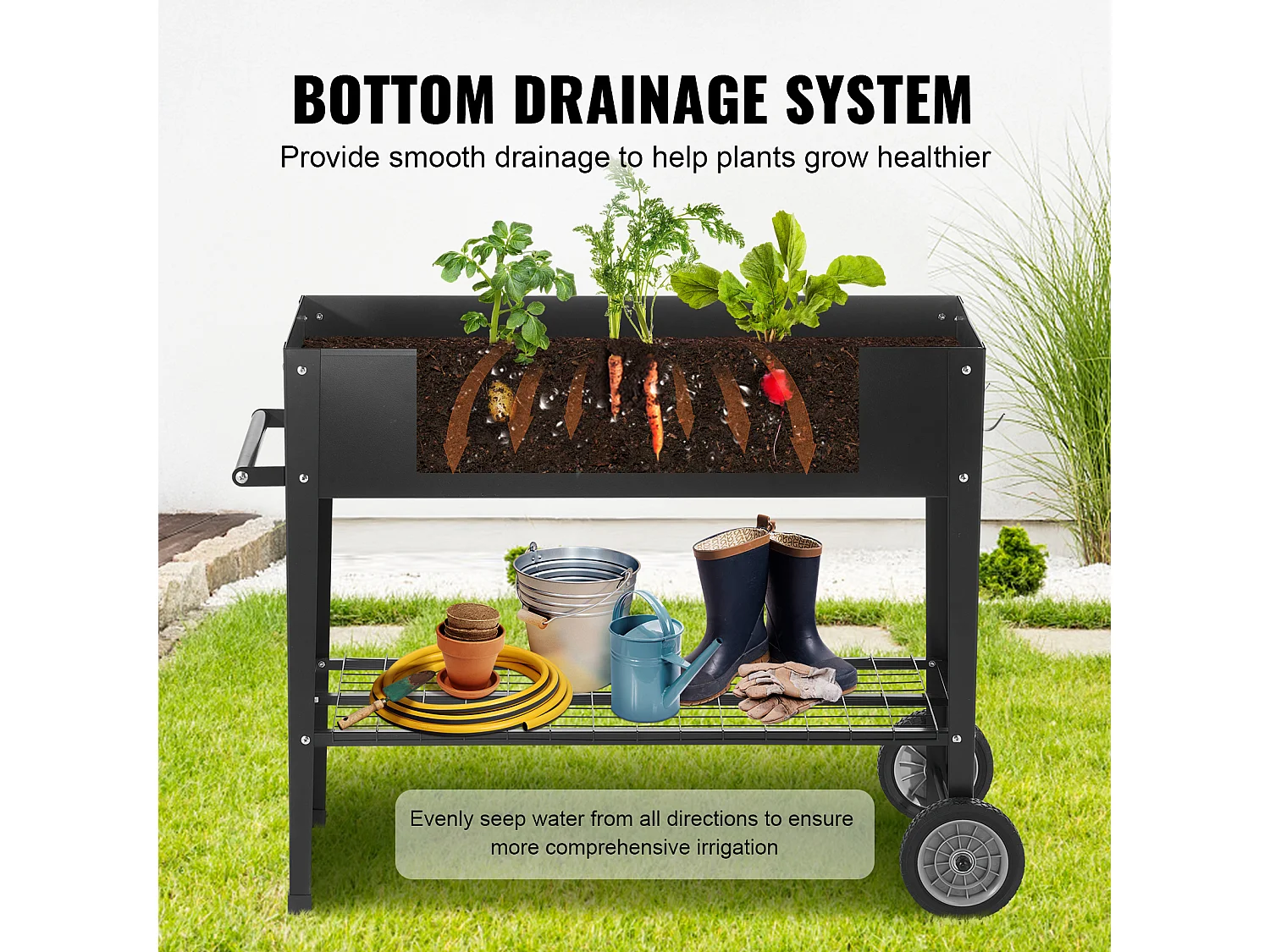 Jardinière SucceBuy Jardinière Surélevée, Jardinière en Métal Galvanisé, Jardinière Extérieure Surélevée avec Pieds, Idéale pour les Fleurs