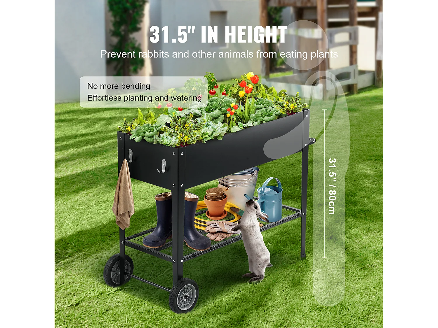 Jardinière SucceBuy Jardinière Surélevée, Jardinière en Métal Galvanisé, Jardinière Extérieure Surélevée avec Pieds, Idéale pour les Fleurs