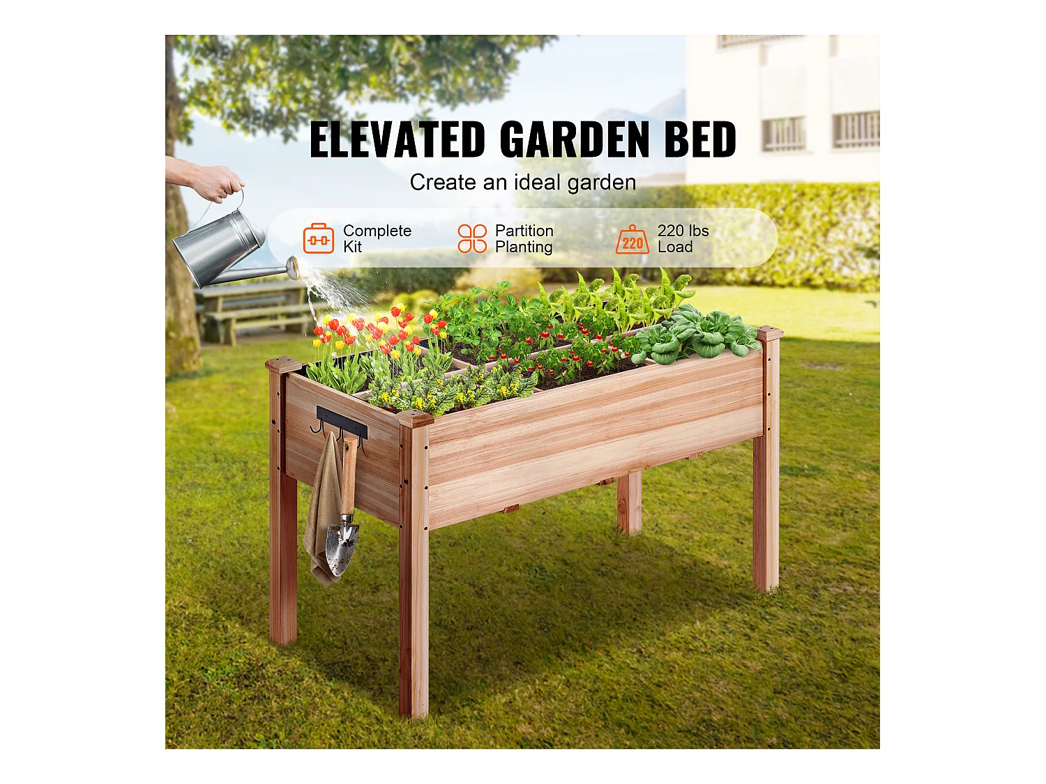 Jardinière Surélevée en Bois SucceBuy, 47,2"x22,8"x30" pour Fleurs, Légumes, Herbes