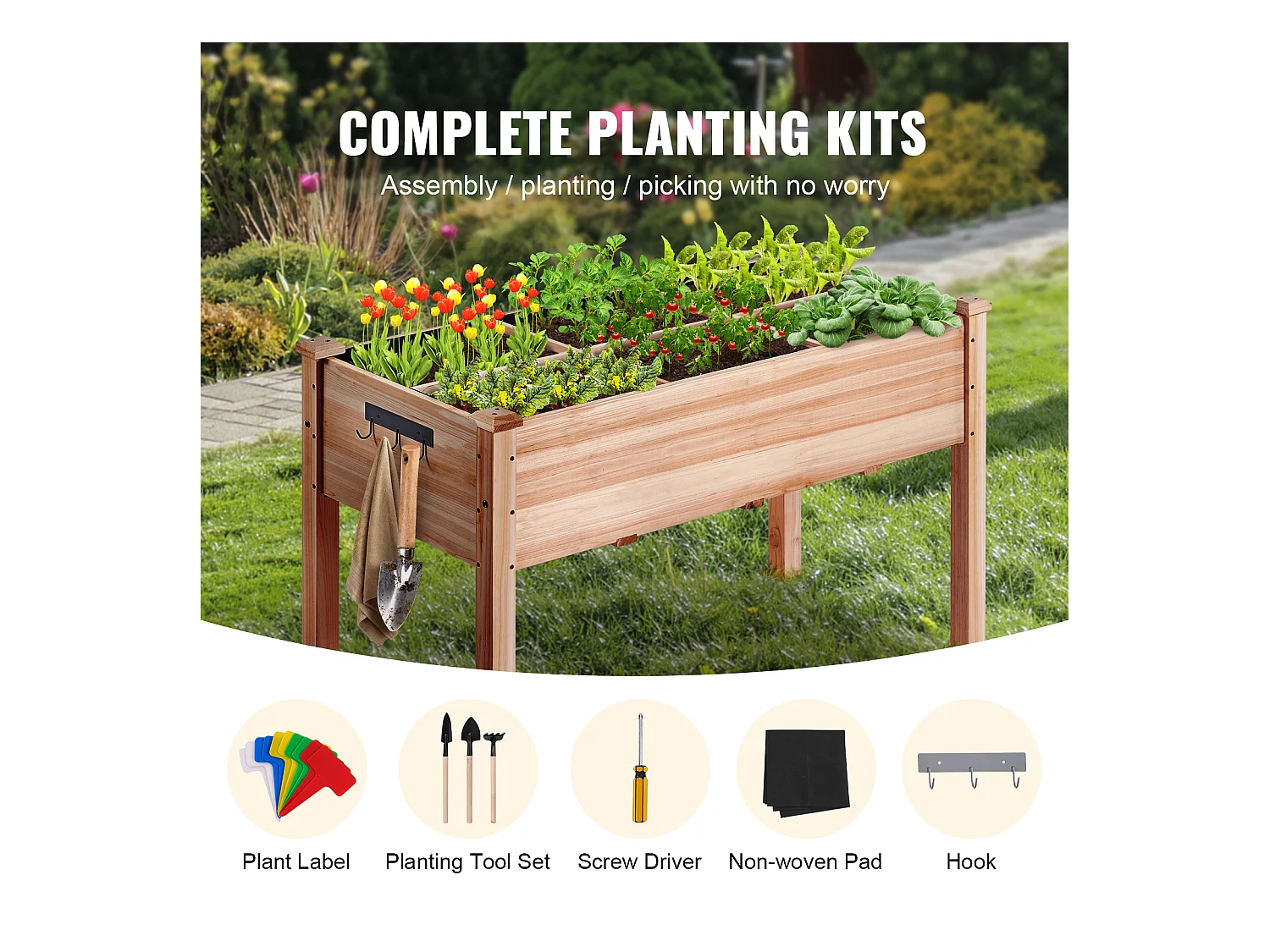 Jardinière Surélevée en Bois SucceBuy, 47,2"x22,8"x30" pour Fleurs, Légumes, Herbes