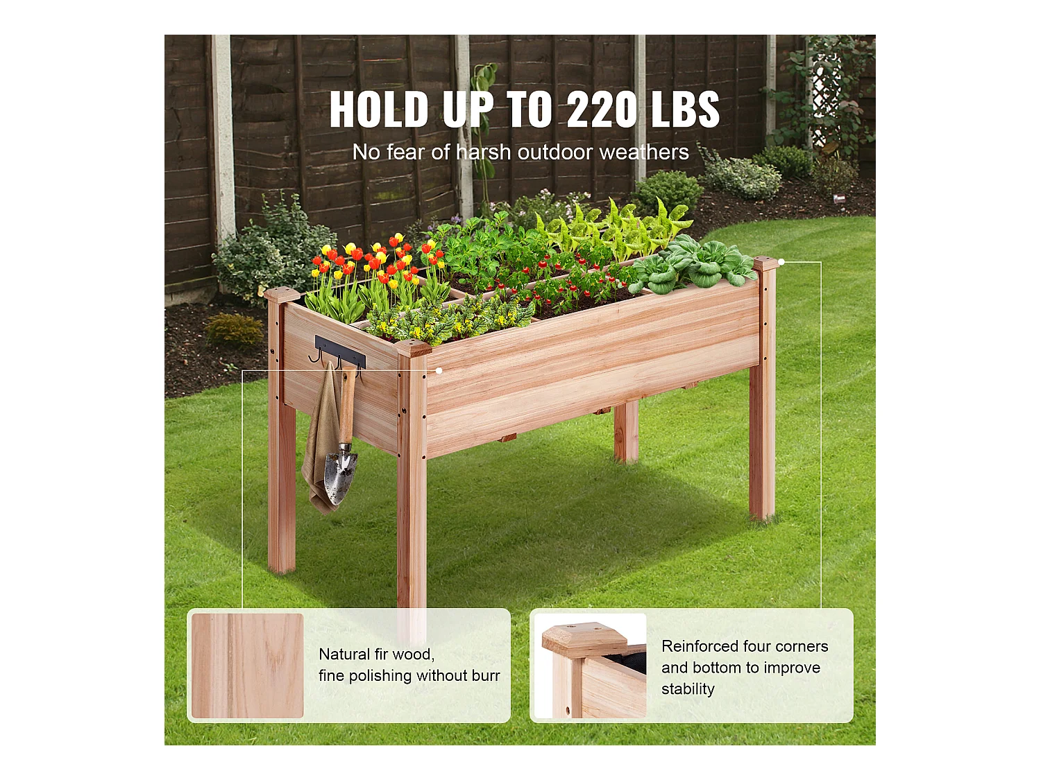Jardinière Surélevée en Bois SucceBuy, 47,2"x22,8"x30" pour Fleurs, Légumes, Herbes