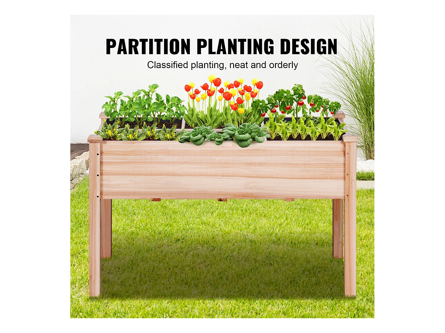 Jardinière Surélevée en Bois SucceBuy, 47,2"x22,8"x30" pour Fleurs, Légumes, Herbes